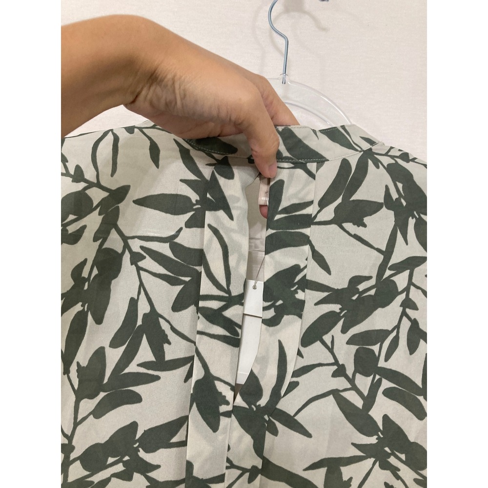 New Banana Republic Blouse Large Green Leaf Print V-Neck Sheer Long Sleeve - Picture 10 of 11